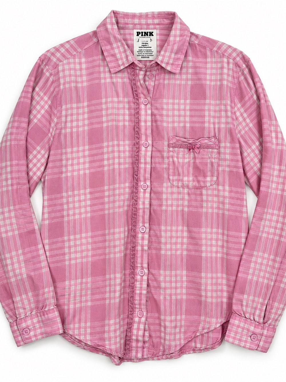 PINK Victoria's Secret Pink Plaid Button Up Shirt Size S Cotton Modal